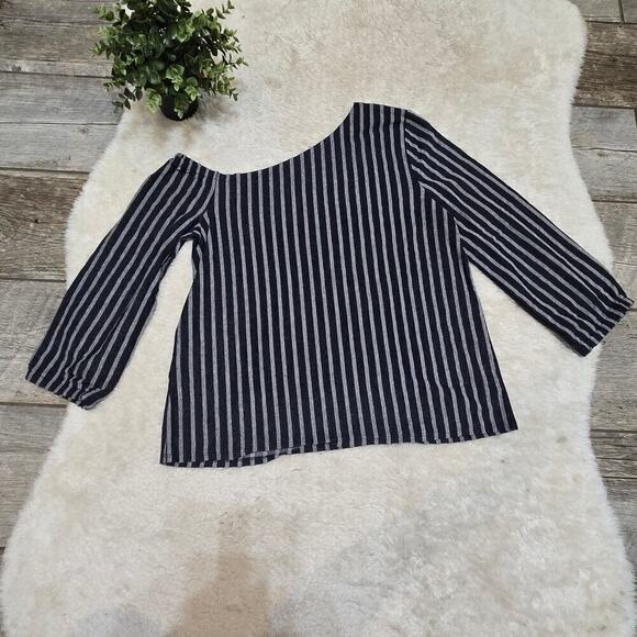 Banana Republic Factory Blue and Gray Striped One-Shoulder Top, Size Medium - Picture 5 of 7
